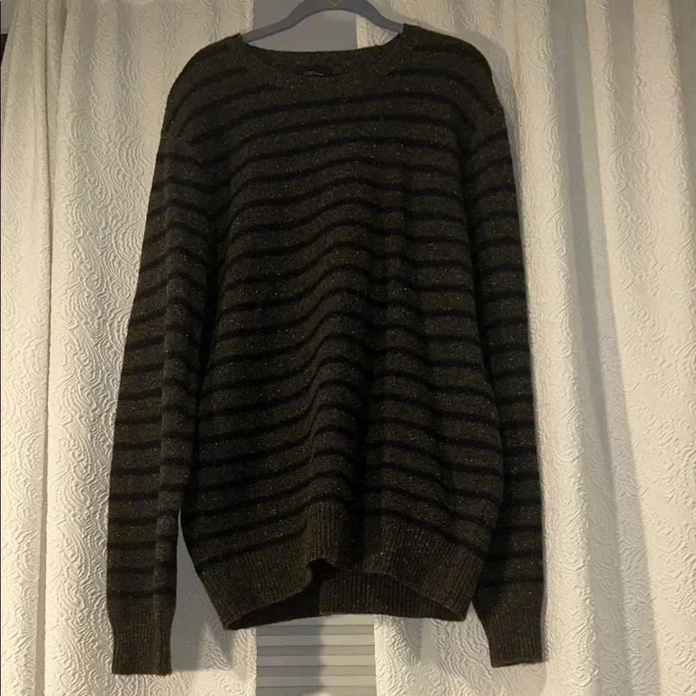 J. Crew Dark Striped Lambswool Crewneck Sweater with Elbow Patches